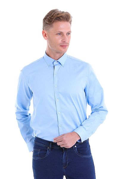 Hatemoğlu Cămașă clasică din satin, cu mânecă lungă, cu guler subțire, uni, 100% bumbac