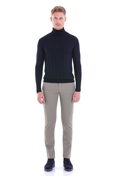 Hatemoğlu Navy Blue Comfort Fit Ribbed Turtleneck Woolen Sweater