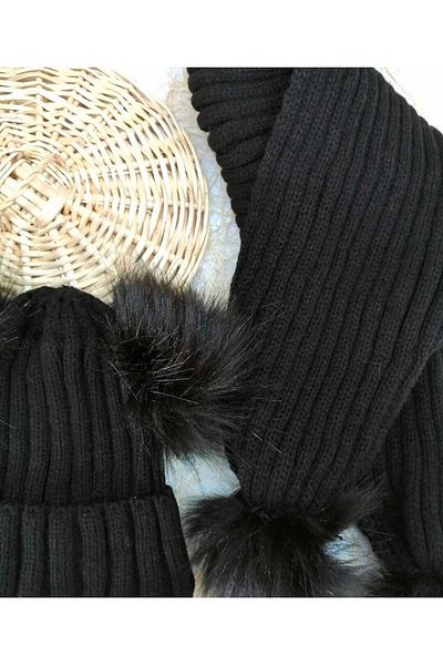 aryakids Baby Girl Dětská bambulka Zimní šátek Beanie Set Black