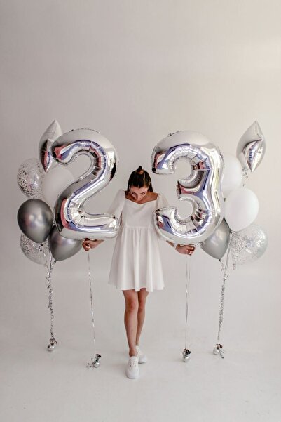 MFM Set de baloane din folie de argint cu numărul 23 pentru petrecere