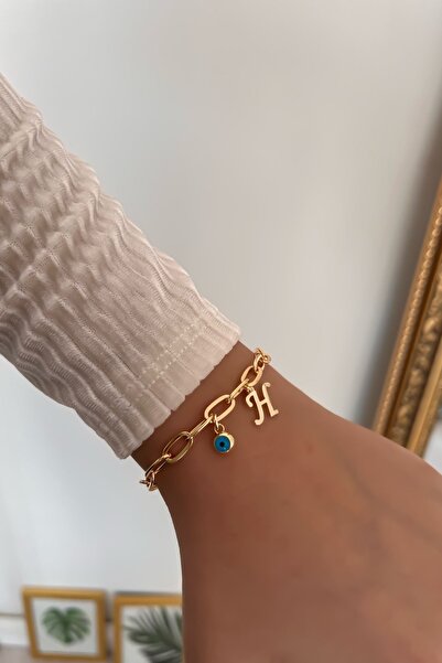 Trendy Butik H Harfli Ve Nazar Sallantılı Ataş Zincirli Bileklik