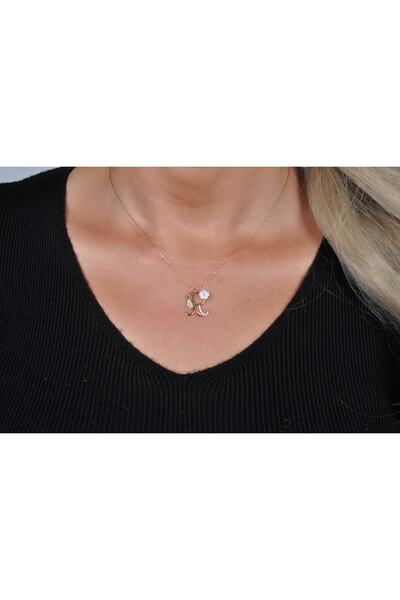 EZİLA SİLVER Manolya Çiçekli Gümüş Harfli Kolye [ R ]