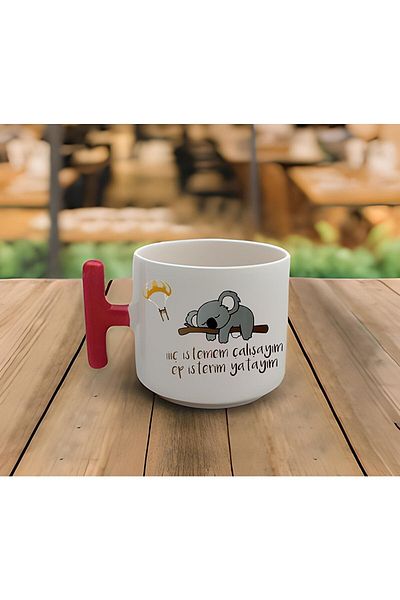 RHG Art Latte & Espresso Handmade Ep I Want to Lay Down Koala Motto Red T Handle Mug 200 Ml
