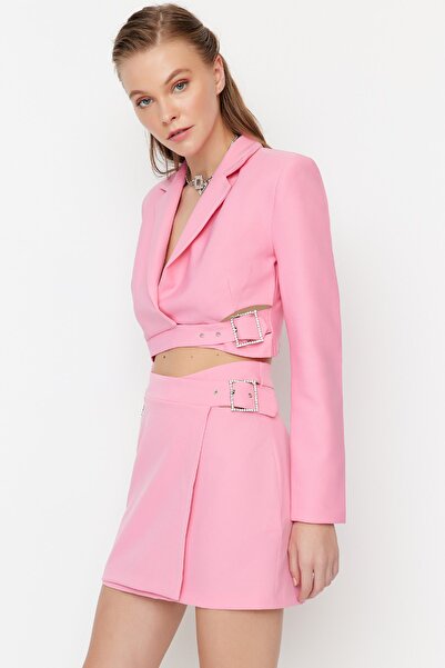 Trendyol Collection Rózsaszín testhez simuló szőtt fényes ékköves szoknya TPRAW23ET00007