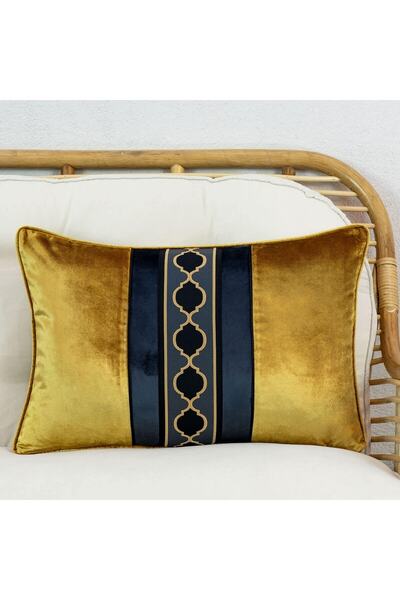 conthes Gold Kadife Üzeri Bordürlü Kırlent Kılıfı