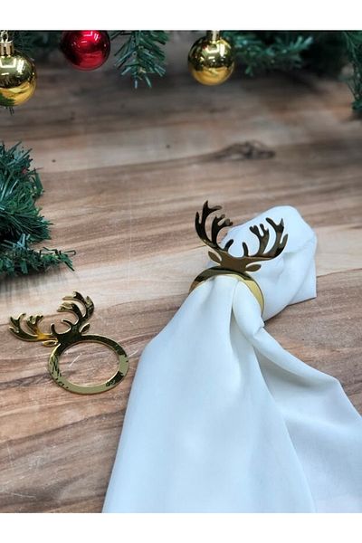 Denseden Decorative Christmas Napkin Holder 6-Piece Deer Motif Gold Plexi Napkin Ring Napkin Ring