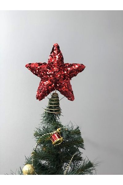 Masalsı Concept Star Patterned Red Glitter Pine Trim - Christmas Ornament
