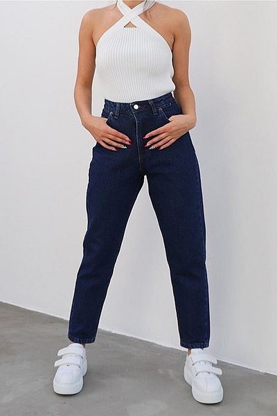 Trn JNS Pantaloni Mom Jean de culoare albastră