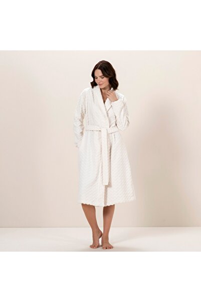 Chakra Zigzag Women's Bathrobe Ecru