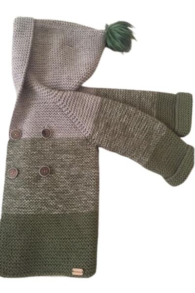 OYUNCAKPARK Kapüşonlu Degrade Haki Yeşili Bej Örgü Erkek Çocuk Hırkası