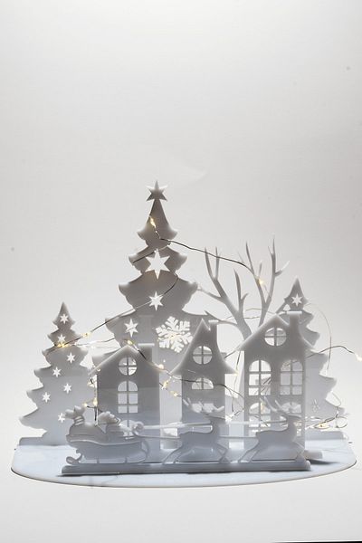Elfora Illuminated White Plexiglass Christmas Tree Santa Claus Table Decoration