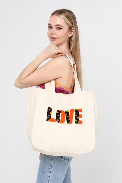 Bolder Penny Love Embroidered Ecru Shoulder Bag