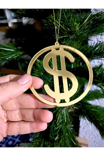 Mini Tasarım Atölyem Christmas Tree Ornament with Dollar Symbol Gold Plexi (Gold Color)