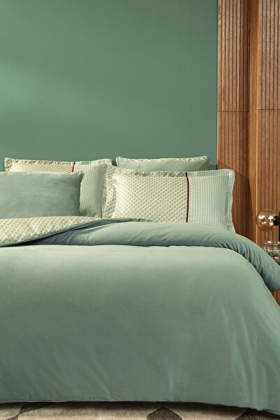 Yataş Charme Rowena Oversize Velvet Satin Duvet Cover Set - Sage