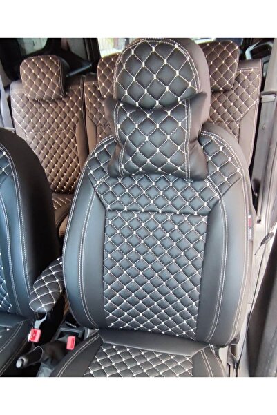 AKINCI مقعد خلفي خلفي متوافق مع Doblo 2011 2022 2 + 1 جلد أسود مطرز باللون ال...