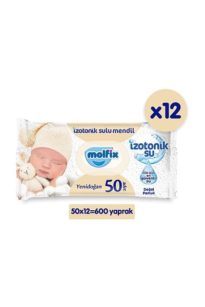 Molfix Newborn 50 Pack Isotonic Water Wipes - 12 Pieces 600 Sheets