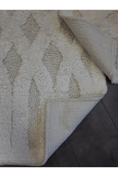 Bonny Home Set covoraș de baie Alaiye Cream din 2 piese - Set de toaletă cu smocuri din bumbac 100%