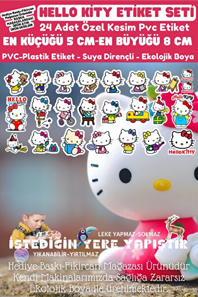 FİKİRCAN - Hello Kitty Etiket Seti - 24 Adet - Pvc Etiket - Laptop Tablet Vb....