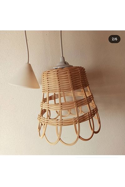 gudelidekor Wicker Bamboo Rattan Chandelier Single