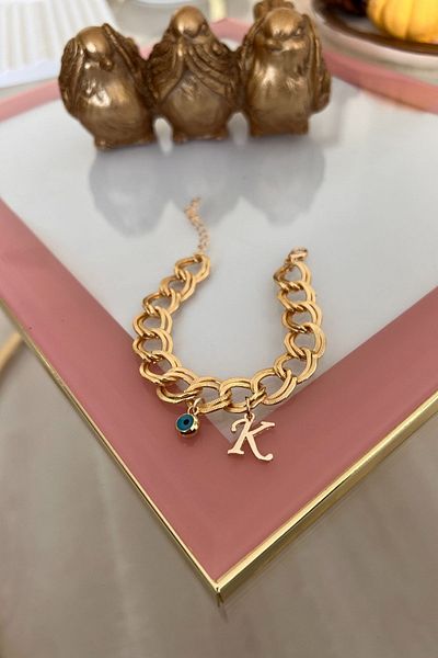 Trendy Butik K Letter Evil Eye Hanging Double Chain Bracelet