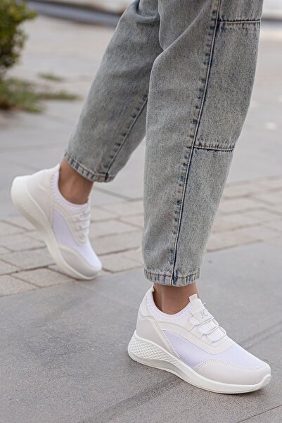 BOUIS Γυναικεία λευκά καθημερινά κορδόνια με επίπεδη άνετη σόλα αθλητικά παπούτσια χωρίς εφίδρωση