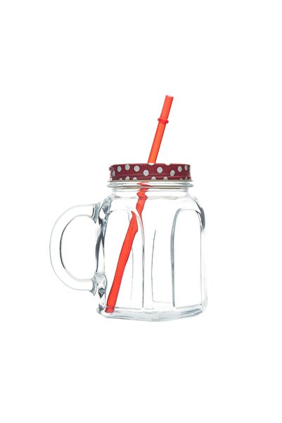 Paşabahçe 1073861 Glass with Straw and Handle - Red/450 Cc