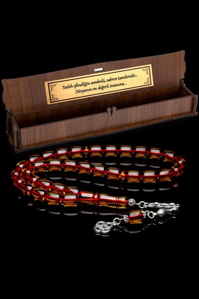 OTTOTESBİH Erkek Hediyelik Kapsül Kesim Ateş Kehribar Tesbih