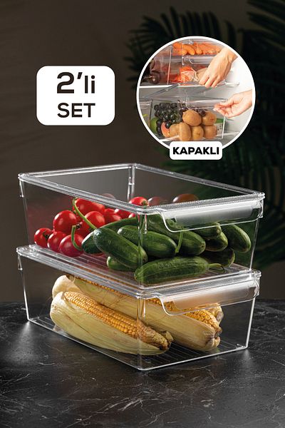 Meleni Home 2-Piece Covered Refrigerator Organizer Inside the Refrigerator Organizer 10 X 32.5 X 20 Cm