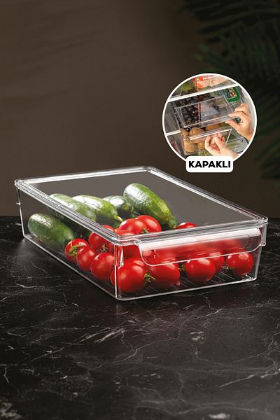 Meleni Home Fridge Organizer with Lid Refrigerator Organizer 7 X 32.5 X 20 Cm