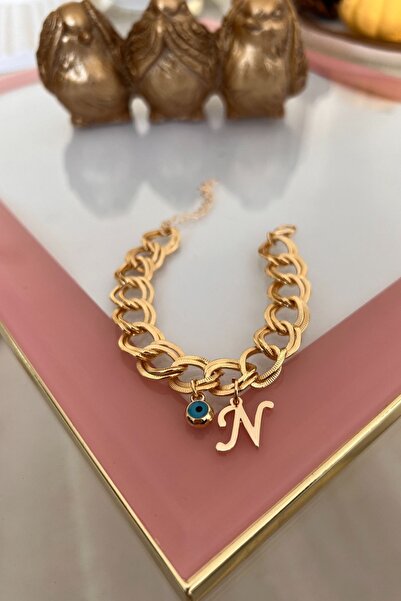 Trendy Butik N Letter Evil Eye Hanging Double Chain Bracelet
