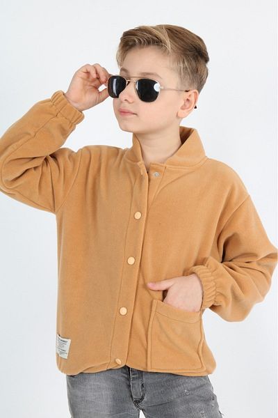 pistyle Boy's Full Polar Fabric Pocketed Buttoned Orange Colored Polar Oversize Mold