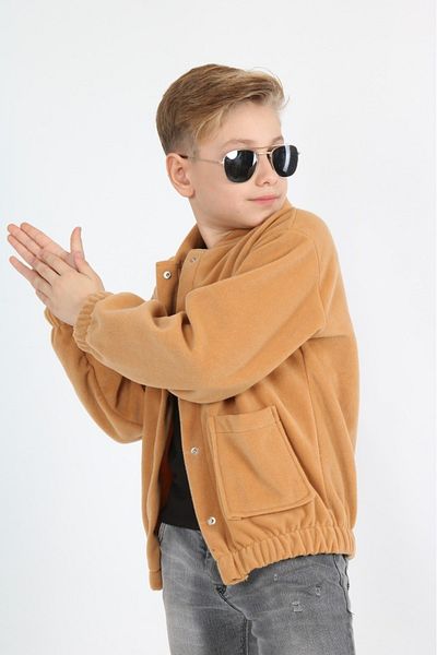 pistyle Boy's Full Polar Fabric Pocketed Buttoned Orange Colored Polar Oversize Mold
