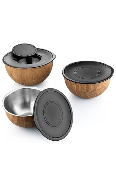 Bambum Rose Wood Metal Mixing Bowl Set of 3
