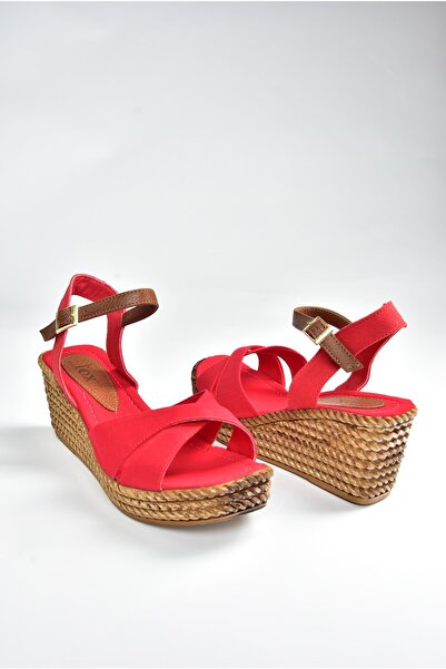 Fox Shoes Kırmızı Kadın Dolgu Topuklu Ayakkabı 9674040205