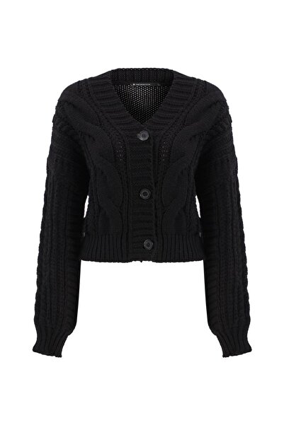 Perspective Illas Comfortable Fit V-neck Standard Size Black Color Women's Knitwear Cardigan