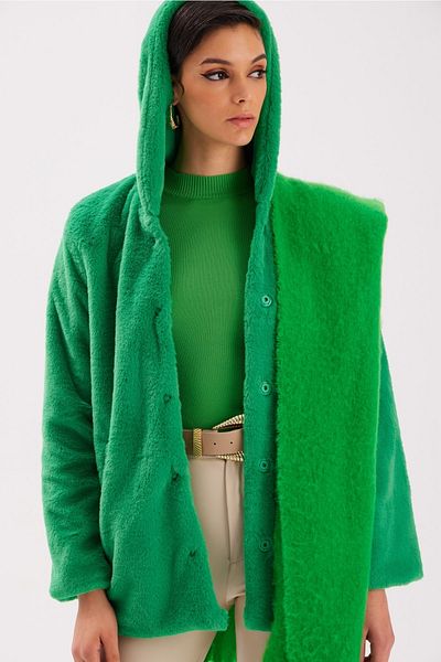 Sateen Palton de pluș căptușit cu glugă - verde