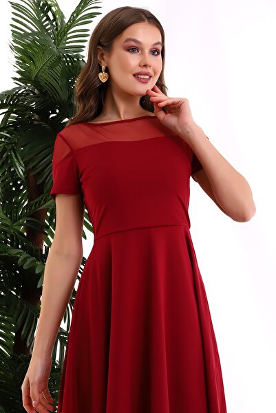 Fasmia Bordo Omuzu Açık Yaka Elbise F127
