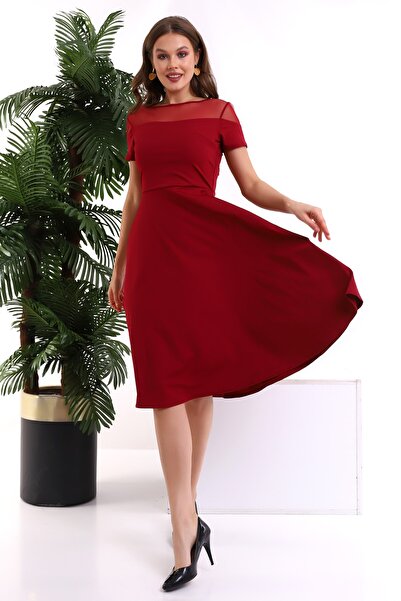 Fasmia Bordo Omuzu Açık Yaka Elbise F127