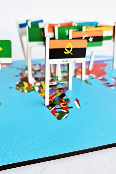 metafortoys Ahşap Bayraklı Dünya Haritası