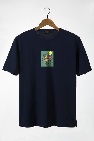 Terapi Men Tricou oversize unisex bleumarin cu decolteu rotund cu imprimeu zâ...