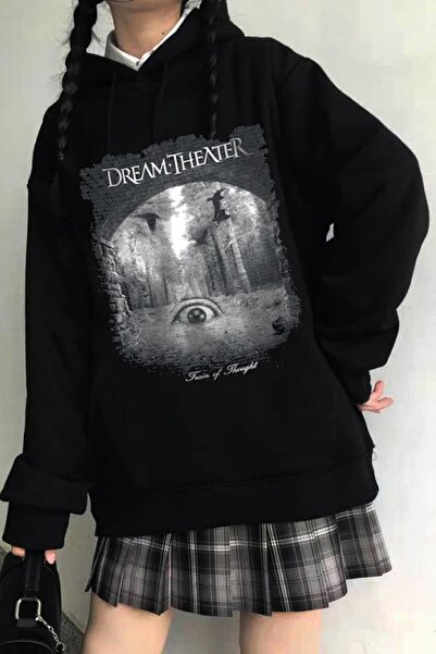 Freak Tshirt Black Color Dream Theater Large Printed Unisex Wide Fit Hooded Hoodie