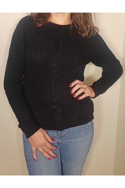 BAHHAR Pulover negru din tricotaje cu detalii (compatibil cu mărimea S-m-l-xl)