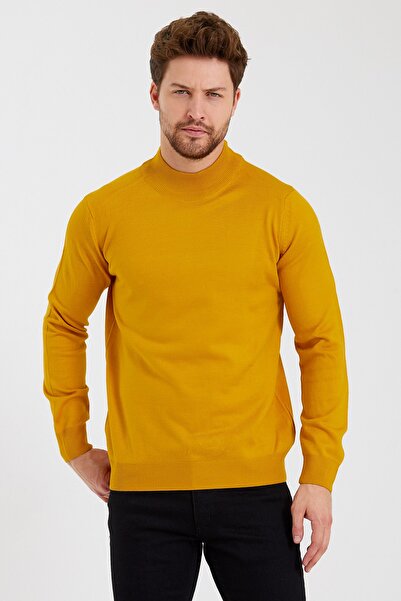 Minharir Mustard Half Fisherman Knitwear Sweater