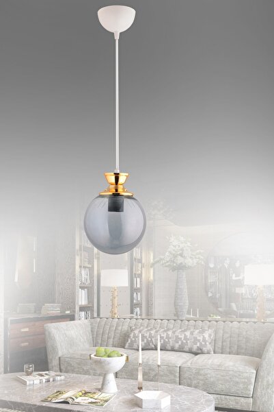 KUZEY AYDINLATMA Dilara Tekli Beyaza Gold Detaylı Yuvarlak Camlı Avize