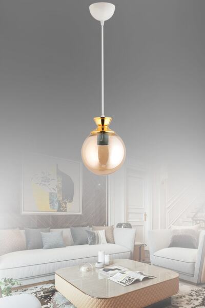 KUZEY AYDINLATMA Dilara Tekli Beyaza Gold Detaylı Yuvarlak Camlı Avize