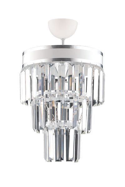 KUZEY AYDINLATMA Çağla Single White Three-Layer Crystal Chandelier