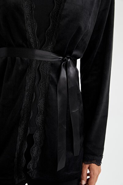 DeFacto Zamilujte se zavinovací límec sametový župan