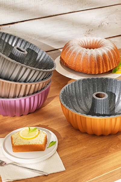 Emsan Griss Hardstone Döküm Kek Kalıbı Golden Pink 24 Cm