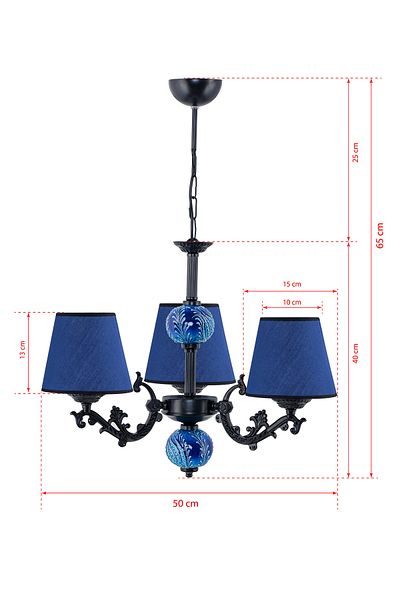 DEDE Three Arm Zamak Chandelier Black Blue Special Design