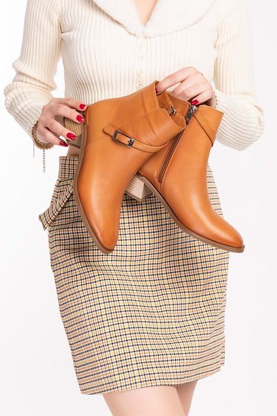 Gondol Genuine Leather Buckle Detail Zippered Boots Anl.2380 - Tan - 36